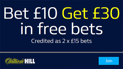 William Hill Bet £10 Get £30 Offer